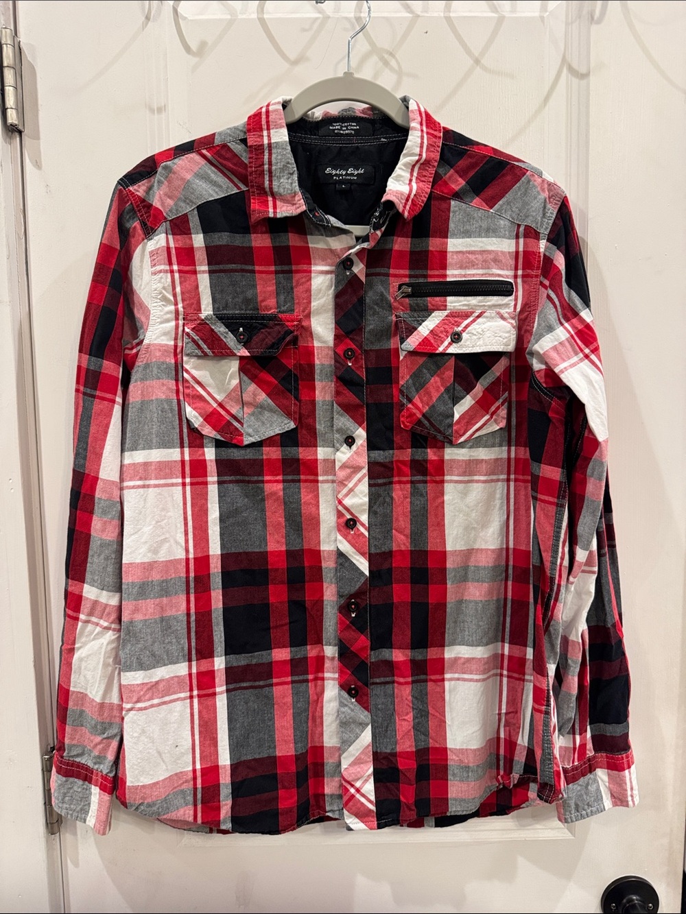 Eighty Eight Platinum Slim Fit Red Black Plaid Button-Down Cotton Shirt 89970
